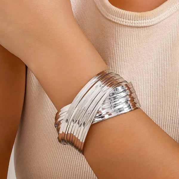 Silver-Plated Bangle Style Cuff Bracelet For Women And Girls