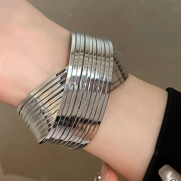 Silver-Plated Bangle Style Cuff Bracelet For Women And Girls
