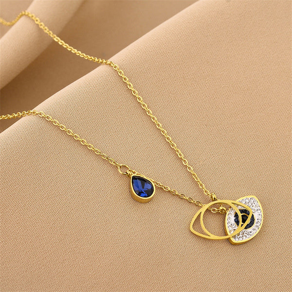 Gold Plated Stainless Steel American Diamond Studded Evil Eye Anti-Tarnish Necklace