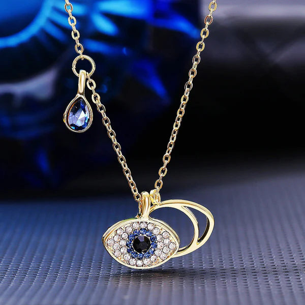 Gold Plated Stainless Steel American Diamond Studded Evil Eye Anti-Tarnish Necklace