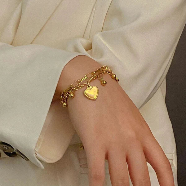 Gold Plated Stainless Steel Anti Tarnish Heart themed Bracelet