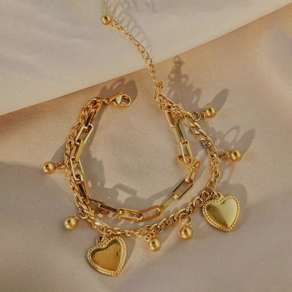 Gold Plated Stainless Steel Anti Tarnish Heart themed Bracelet