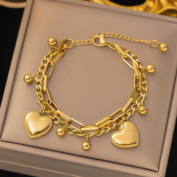 Gold Plated Stainless Steel Anti Tarnish Heart themed Bracelet