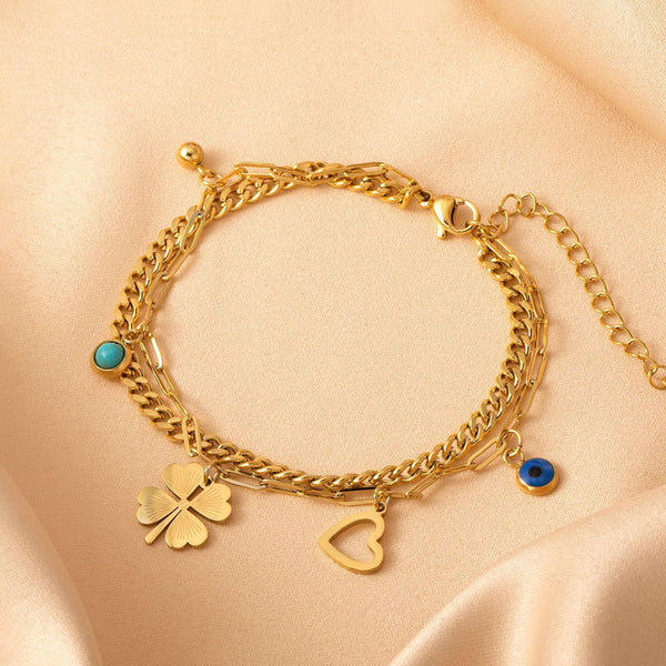 Gold Plated Stainless Steel Anti Tarnish Evil Eye Bracelet