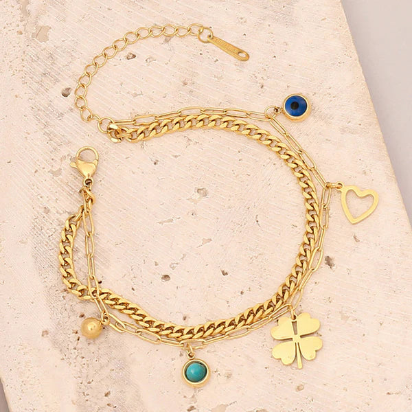 Gold Plated Stainless Steel Anti Tarnish Evil Eye Bracelet
