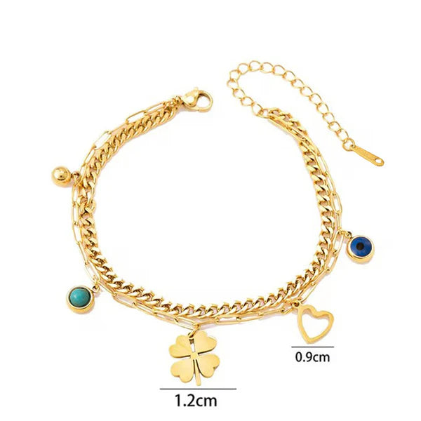 Gold Plated Stainless Steel Anti Tarnish Evil Eye Bracelet