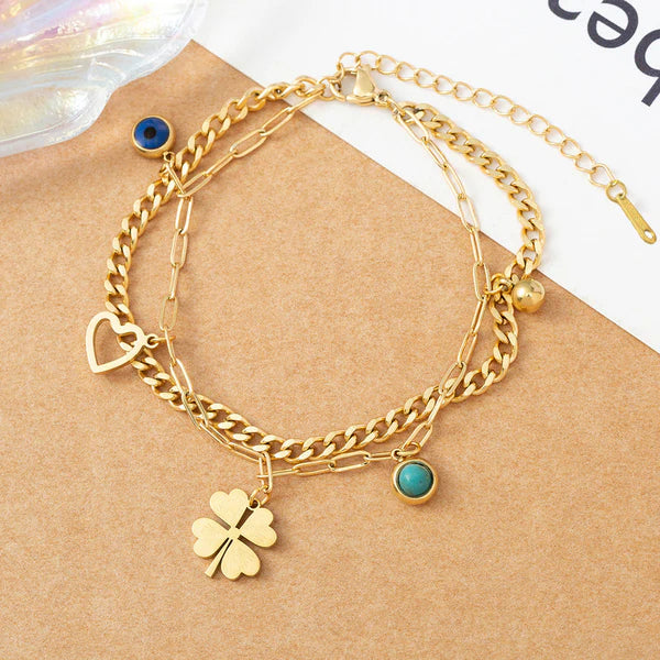 Gold Plated Stainless Steel Anti Tarnish Evil Eye Bracelet