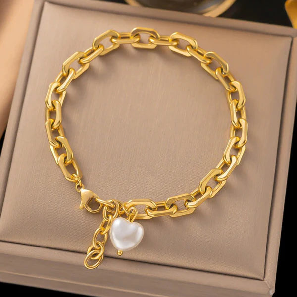 Gold Plated Anti Tarnish Stainless Steel Pearl Studded Bracelet