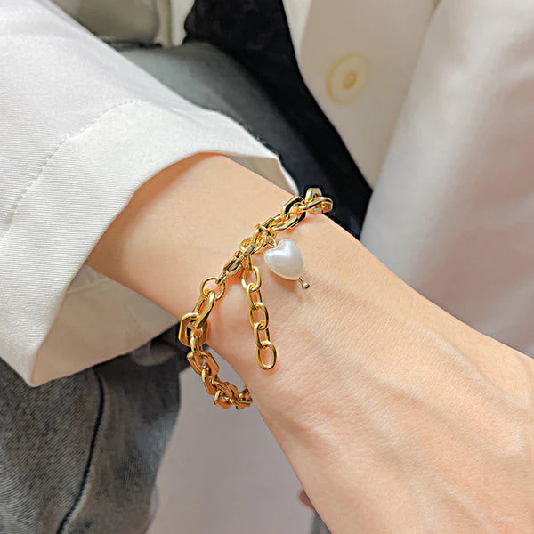 Gold Plated Anti Tarnish Stainless Steel Pearl Studded Bracelet
