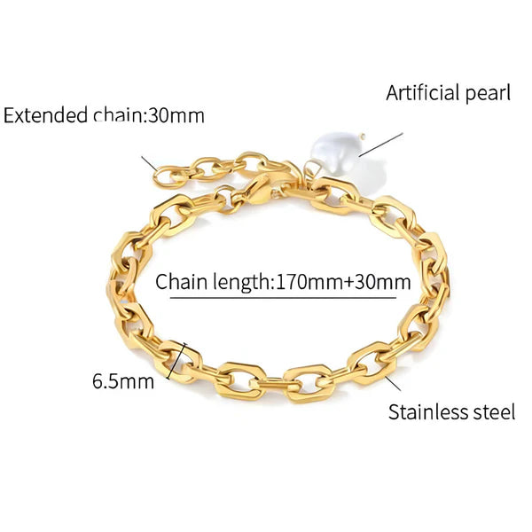 Gold Plated Anti Tarnish Stainless Steel Pearl Studded Bracelet