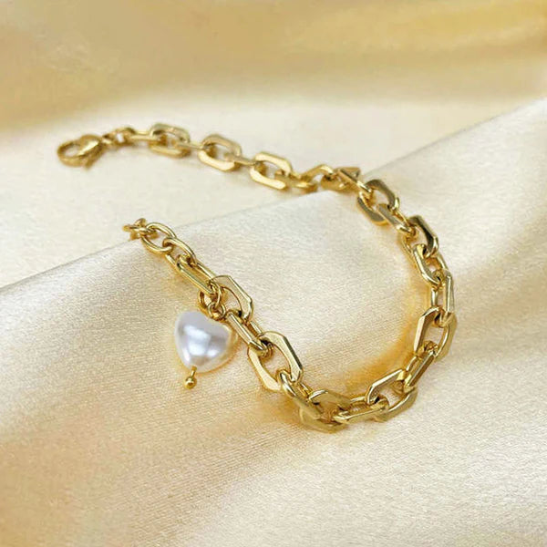 Gold Plated Anti Tarnish Stainless Steel Pearl Studded Bracelet