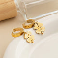 Gold Plated Anti Tarnish Stainless Steel Clover Themed Drop Earrings