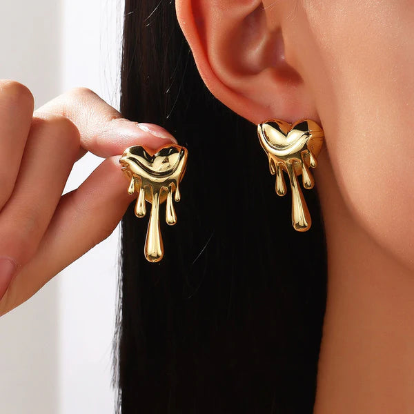 Gold Plated Anti Tarnish Stainless Steel Quirky Drop Earrings