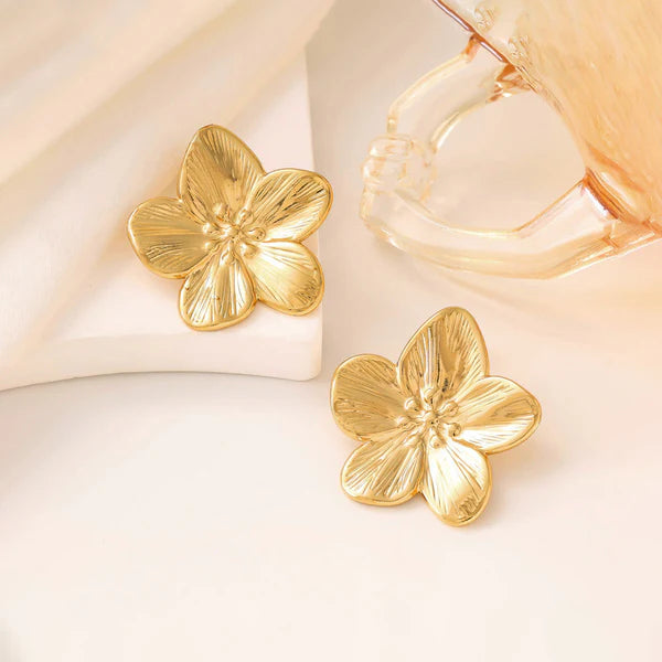 Gold Plated Anti Tarnish Floral Themed Flower Earrings For Girls