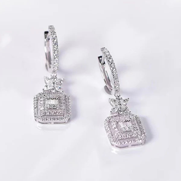 Silver Plated Anti Tarnish American Diamond Studded Iconic Luxury Geometric Drop Earrings