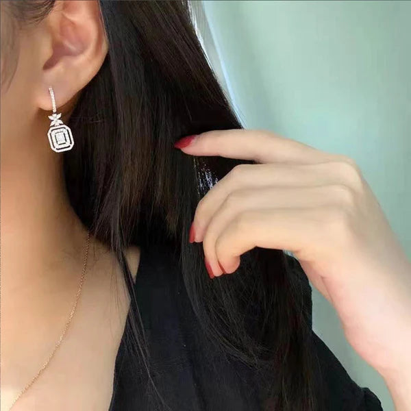 Silver Plated Anti Tarnish American Diamond Studded Iconic Luxury Geometric Drop Earrings
