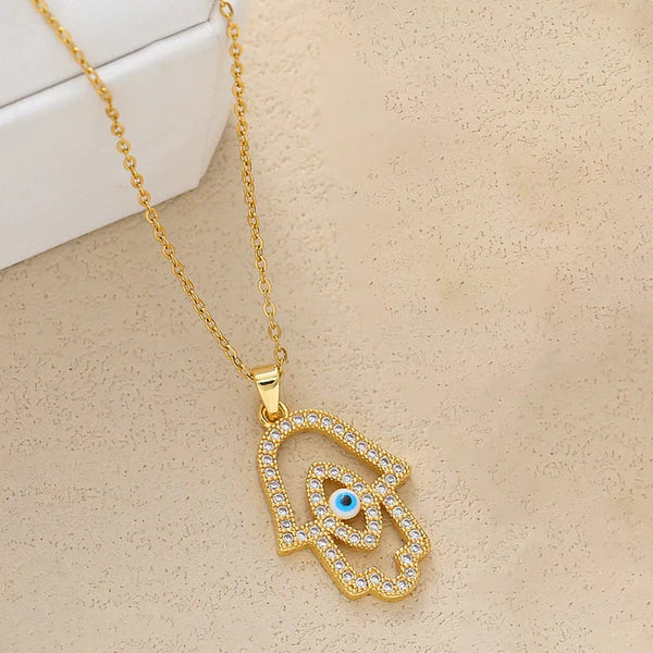 Gold Plated Anti Tarnish Stainless Steel Evil Eye Themed Buddha Hand Pendant