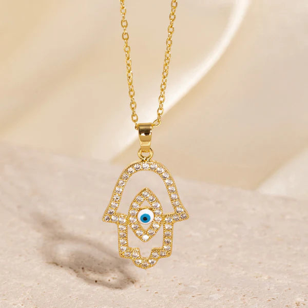 Gold Plated Anti Tarnish Stainless Steel Evil Eye Themed Buddha Hand Pendant