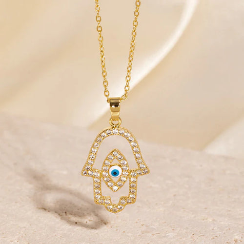 Gold Plated Anti Tarnish Stainless Steel Evil Eye Themed Buddha Hand Pendant