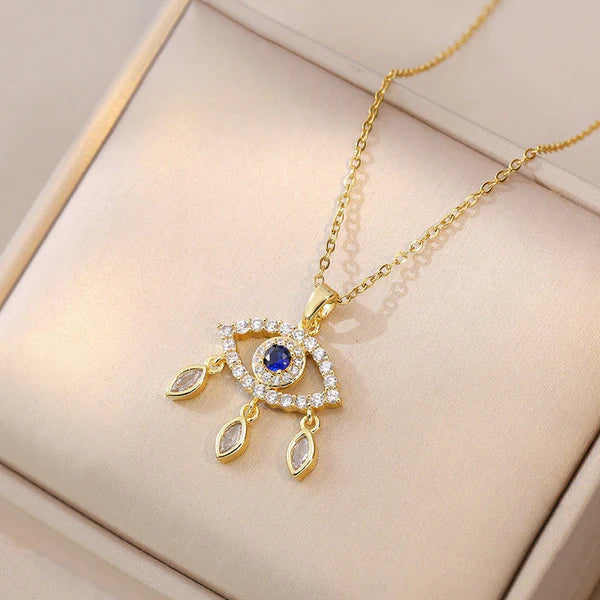 Gold Plated Stainless Steel American Diamond Studded Evil Eye Themed Pendant