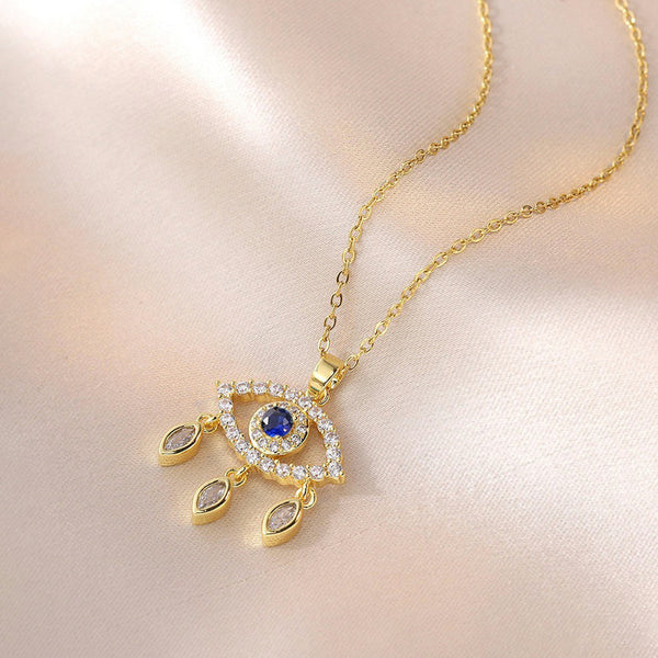 Gold Plated Stainless Steel American Diamond Studded Evil Eye Themed Pendant