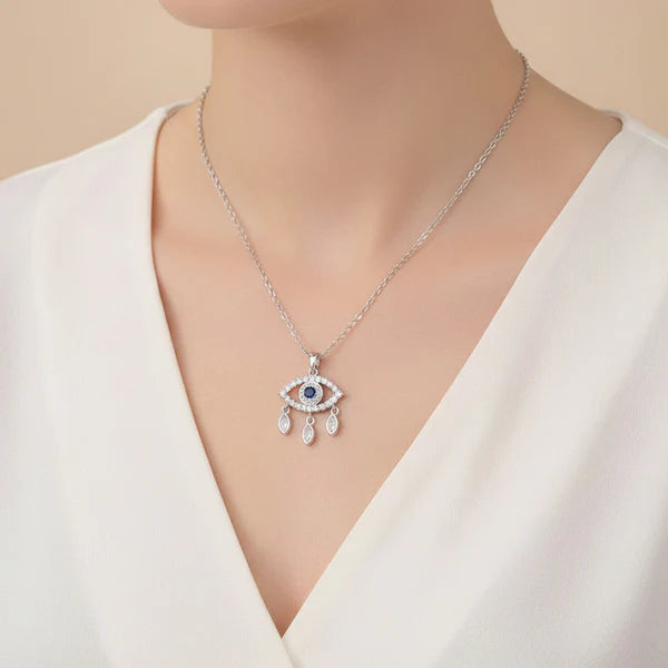 Silver Plated Stainless Steel Anti Tarnish American Diamond Studded Evil Eye Themed Pendant