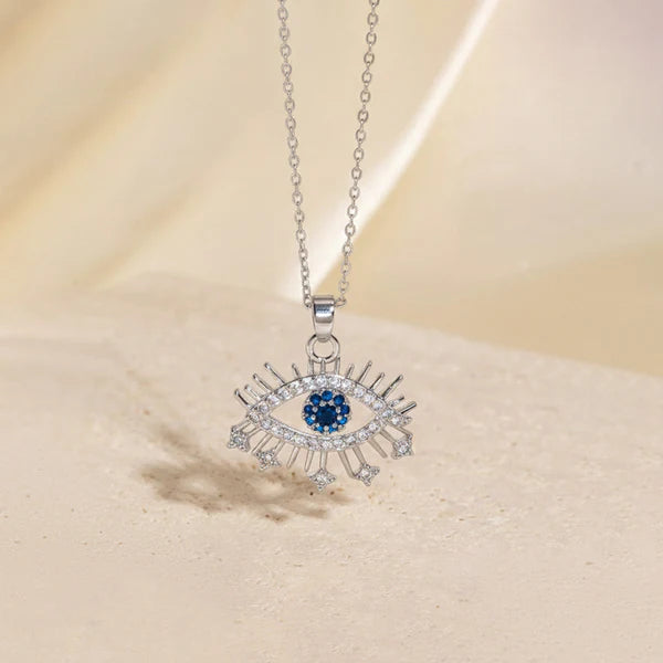 Silver Plated Stainless Steel American Diamond Studded Anti Tarnish Evil Eye Themed Pendant