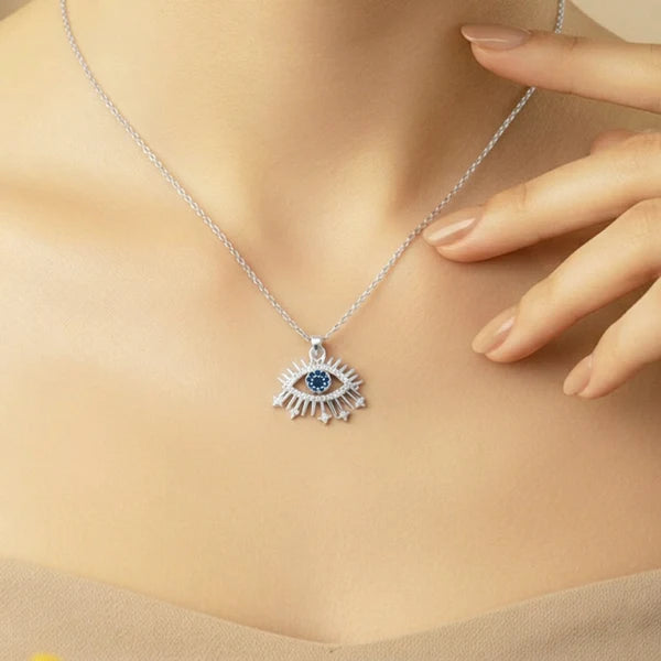 Silver Plated Stainless Steel American Diamond Studded Anti Tarnish Evil Eye Themed Pendant