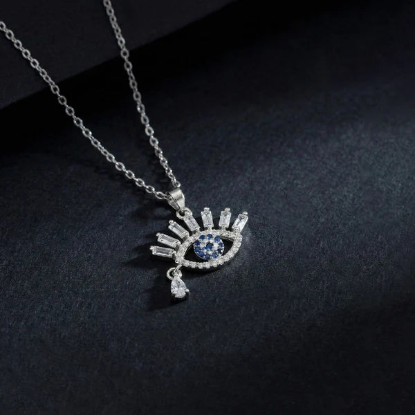 Silver Plated American Diamond Studded Anti Tarnish Evil Eye Themed Pendant