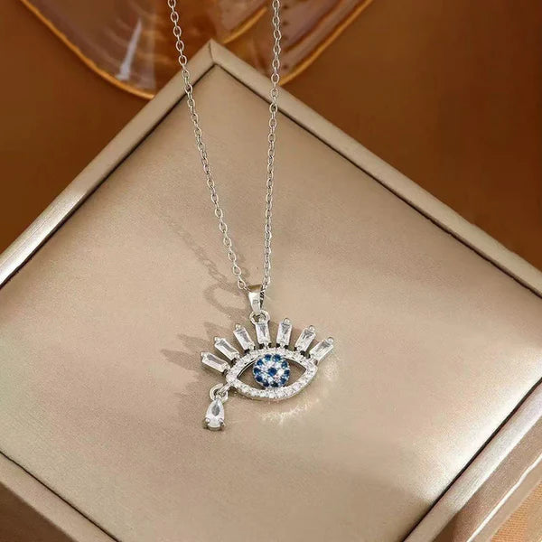 Silver Plated American Diamond Studded Anti Tarnish Evil Eye Themed Pendant
