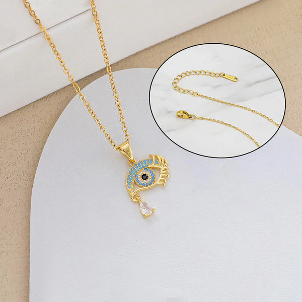 Gold Plated Stainless Steel American Diamond Studded Evil Eye Themed Pendant