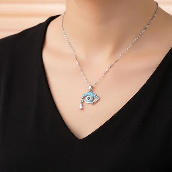 Silver Plated Stainless Steel American Diamond Studded Anti Tarnish Evil Eye Themed Pendant