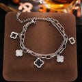 Stainless Steel Silver Plated Mother of Pearls Clover Wraparound Anti Tarnish Bracelet For Women