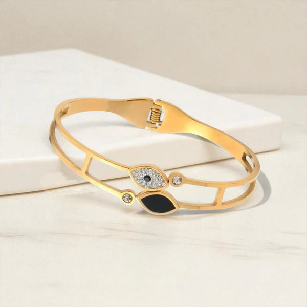 Gold Plated Stainless Steel Evil Eye Themed Anti Tarnish Bangle Style Bracelet