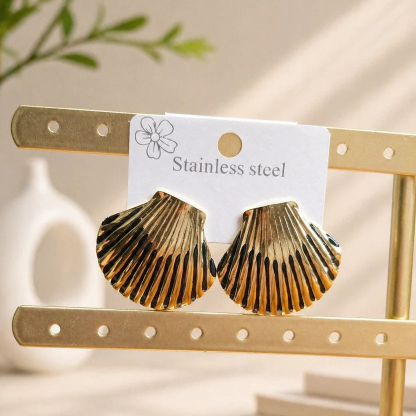 Gold Plated Anti Tarnish Stainless Steel Shell Shaped Stud Earring Set