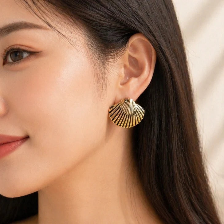 Gold Plated Anti Tarnish Stainless Steel Shell Shaped Stud Earring Set